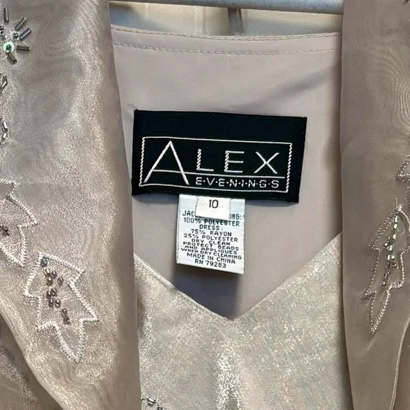 Alex Evenings Vintage Champagne Formal Dress & Embroidered Jacket Set Size 10 - Picture 5 of 5